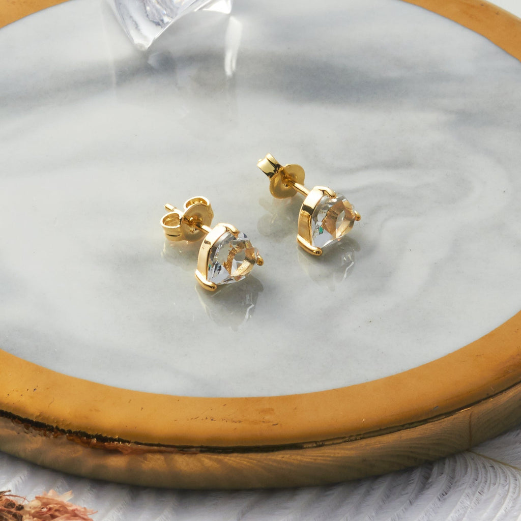 18k Gold Plated Heart Earrings Created with Zircondia® Crystals