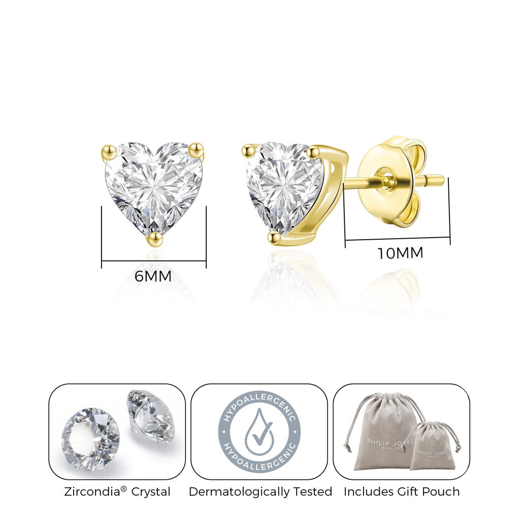 18k Gold Plated Heart Earrings Created with Zircondia® Crystals