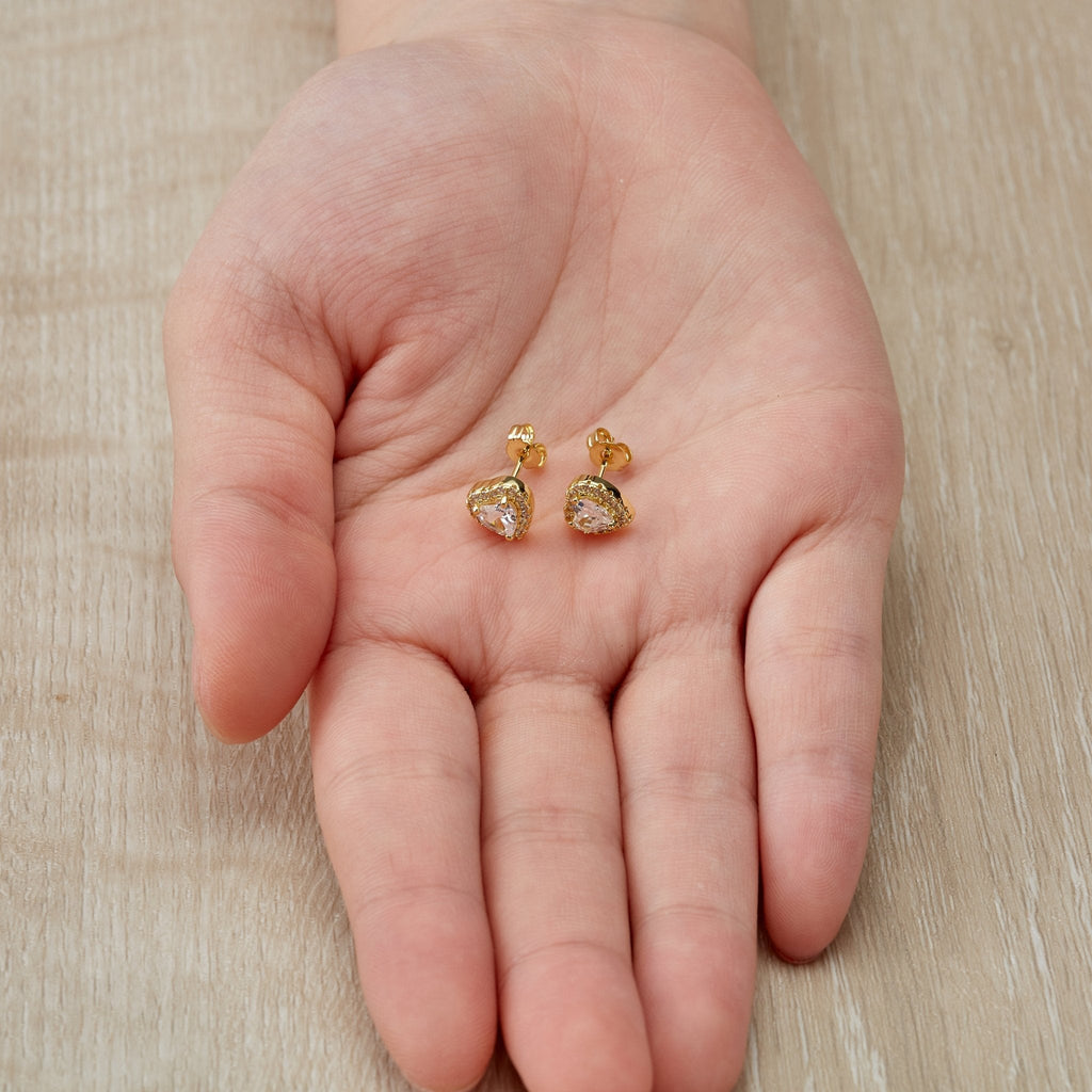 18k Gold Plated Heart Halo Earrings Created with Zircondia® Crystals