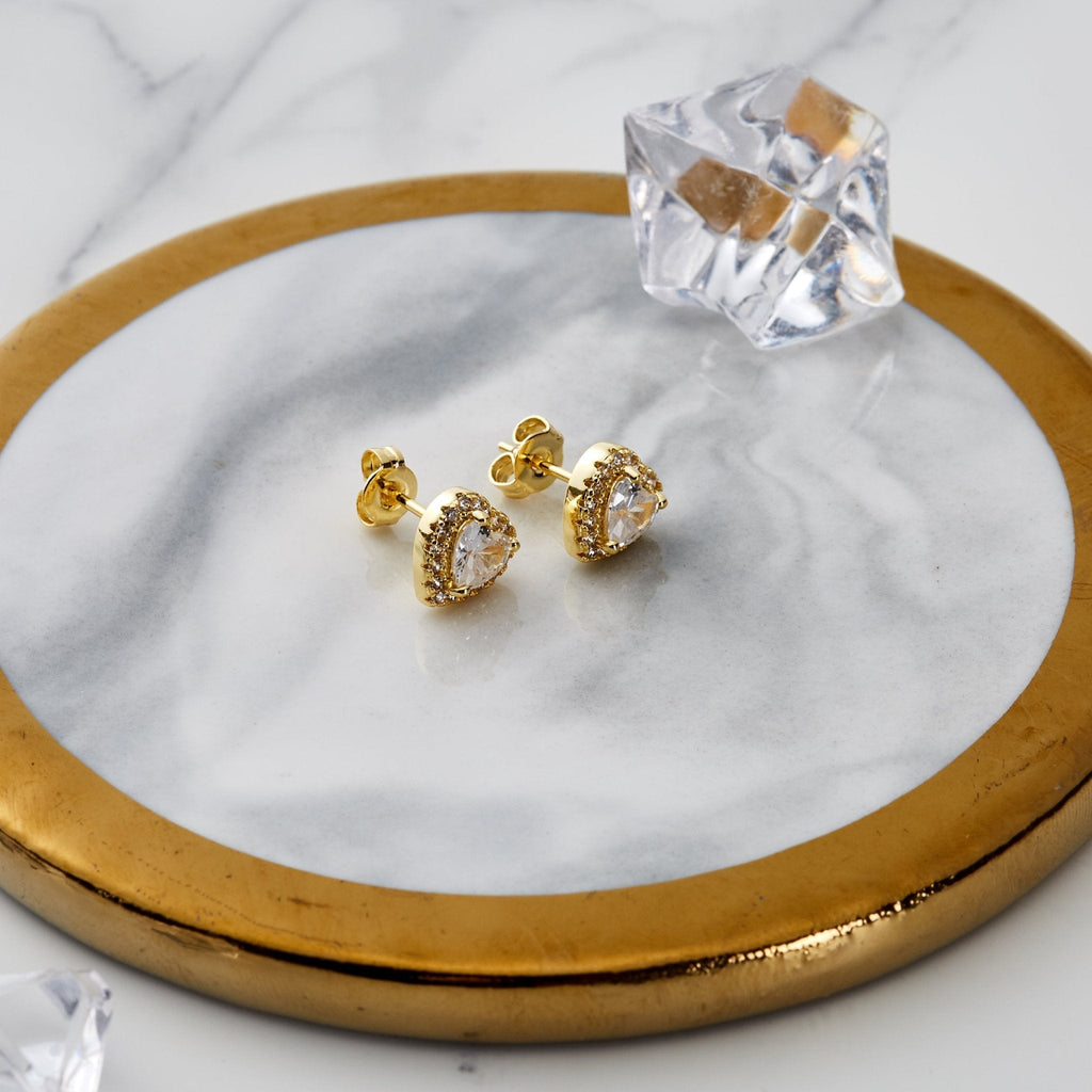 18k Gold Plated Heart Halo Earrings Created with Zircondia® Crystals