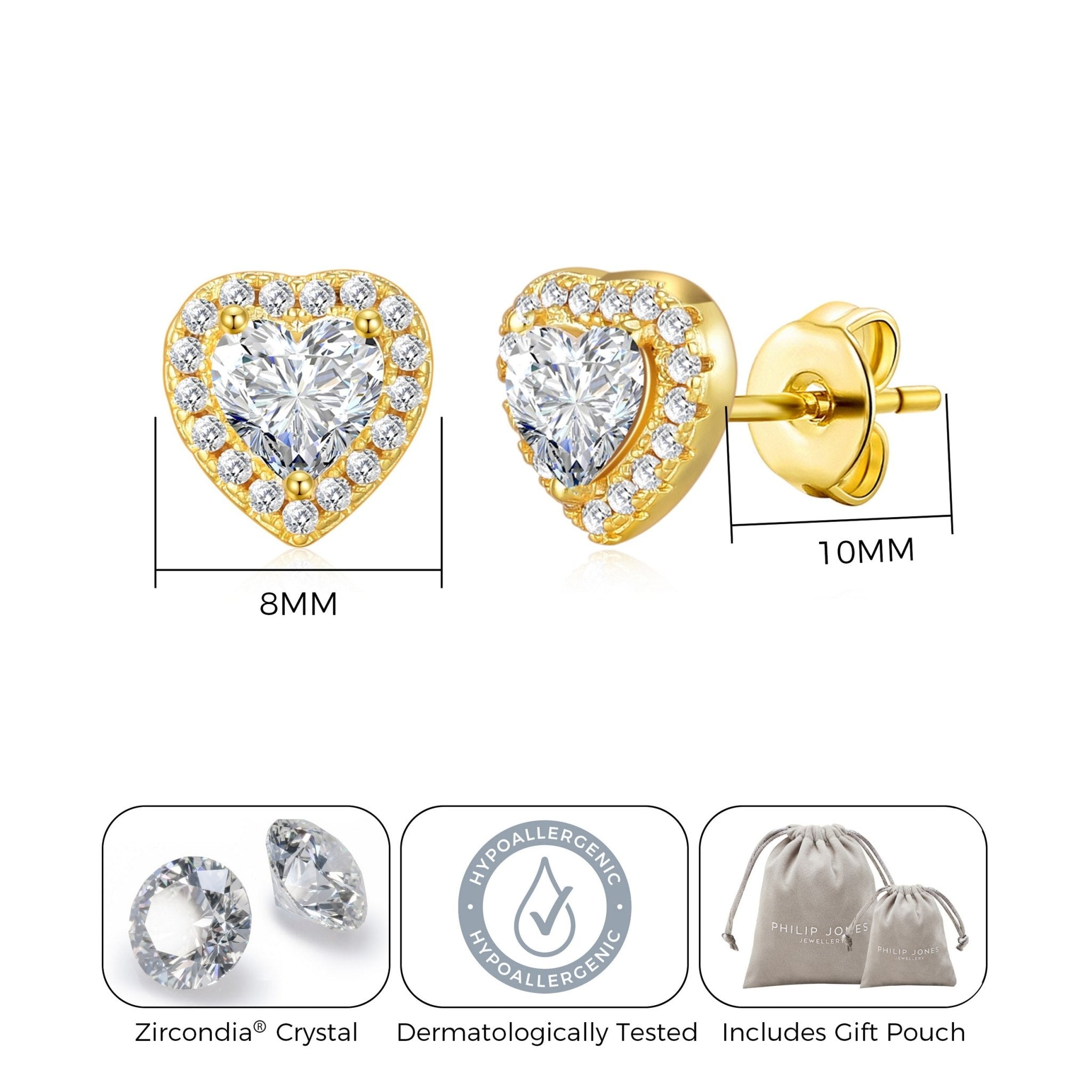 18k Gold Plated Heart Halo Earrings Created with Zircondia® Crystals