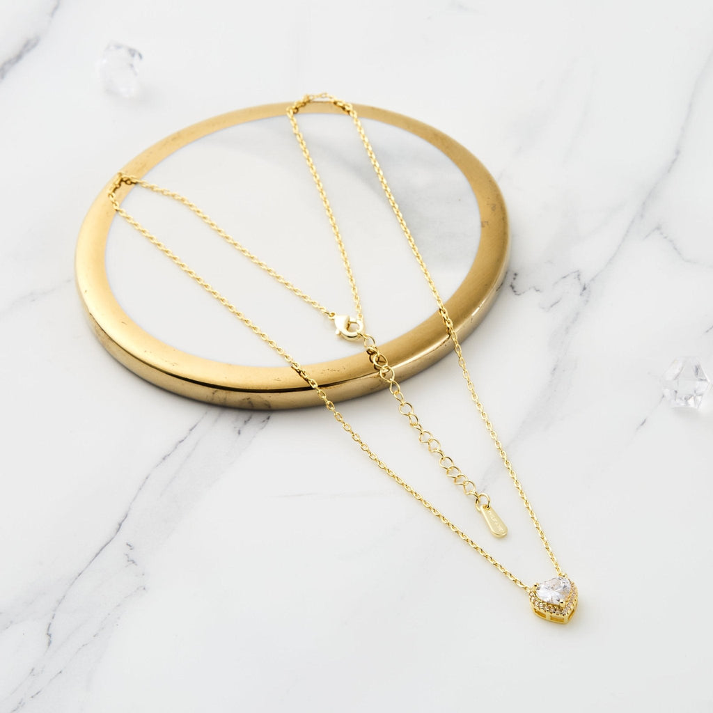 18k Gold Plated Heart Halo Necklace Created with Zircondia® Crystals