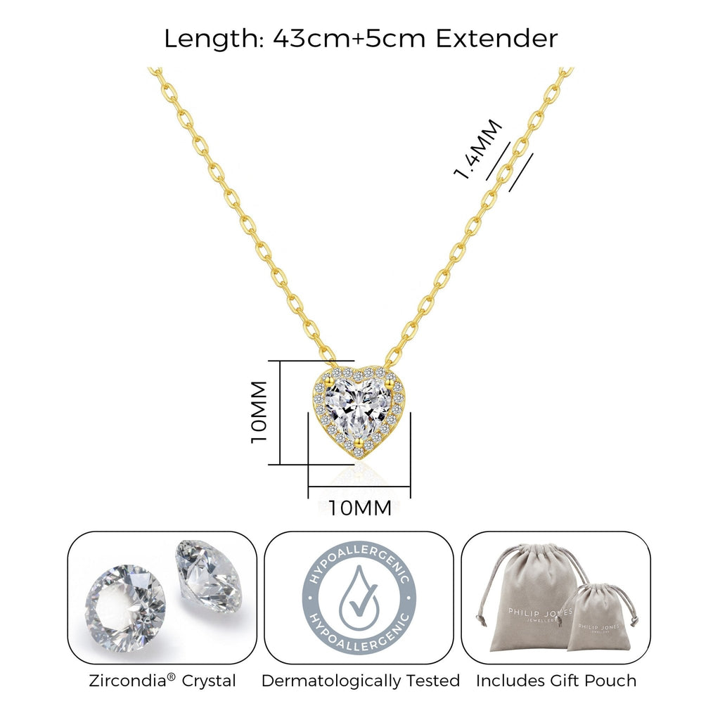 18k Gold Plated Heart Halo Necklace Created with Zircondia® Crystals