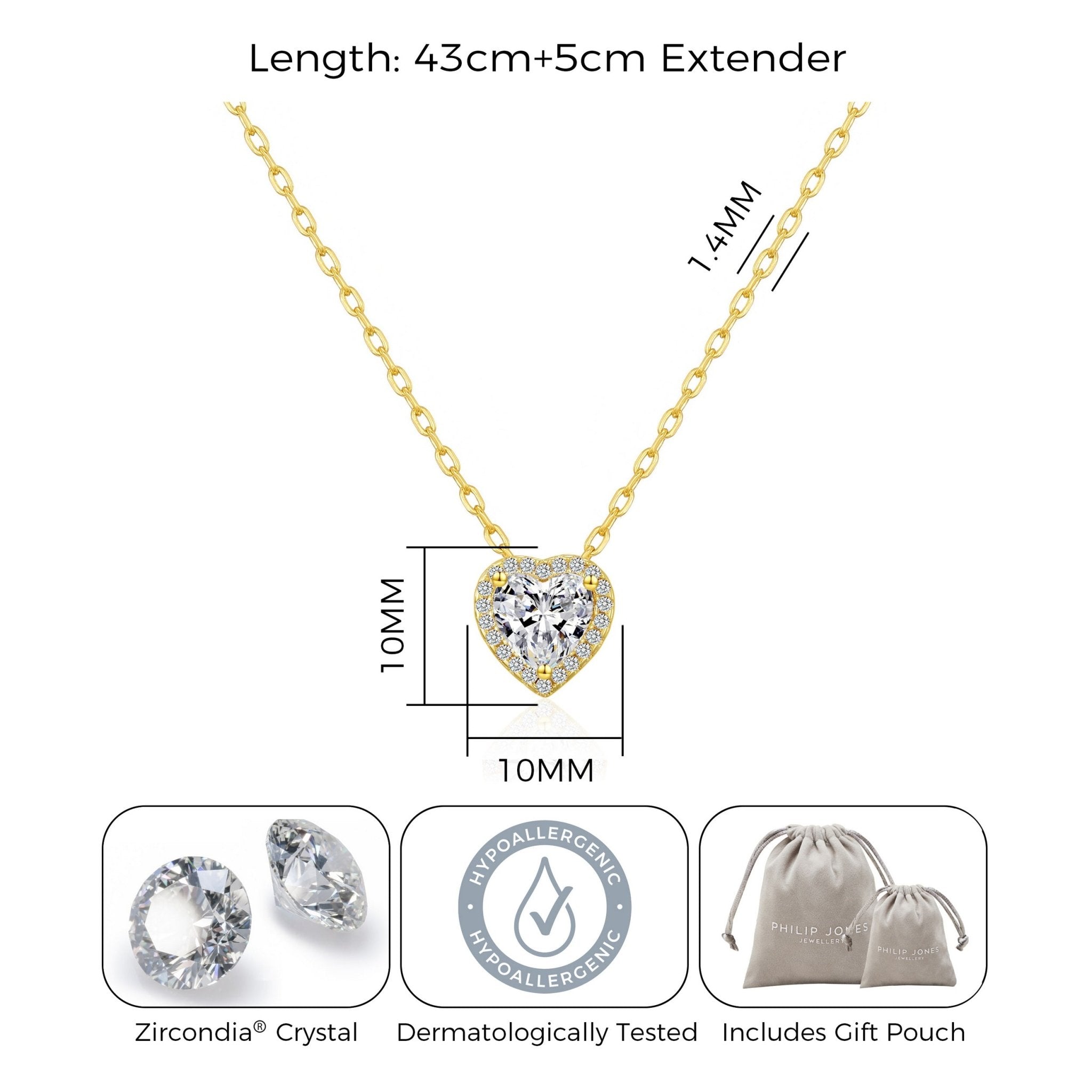 18k Gold Plated Heart Halo Necklace Created with Zircondia® Crystals