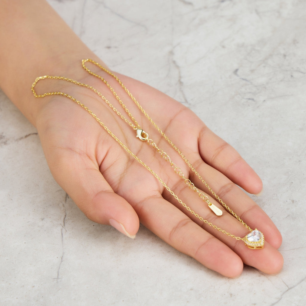 18k Gold Plated Heart Halo Necklace Created with Zircondia® Crystals