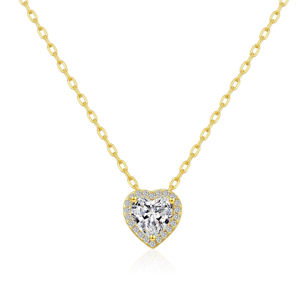 18k Gold Plated Heart Halo Necklace Created with Zircondia® Crystals