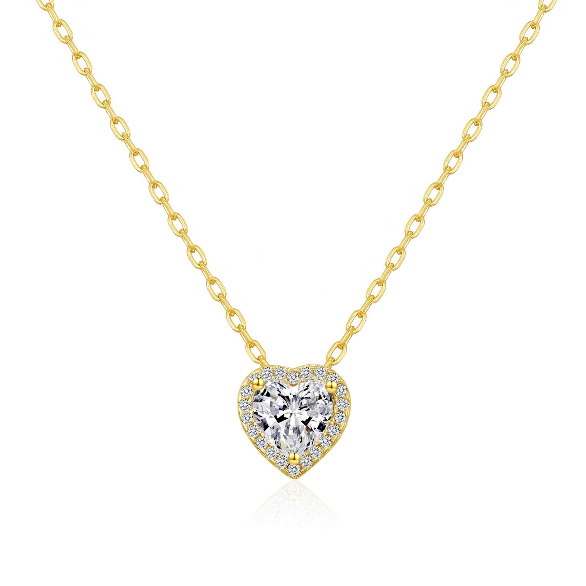 18k Gold Plated Heart Halo Necklace Created with Zircondia® Crystals