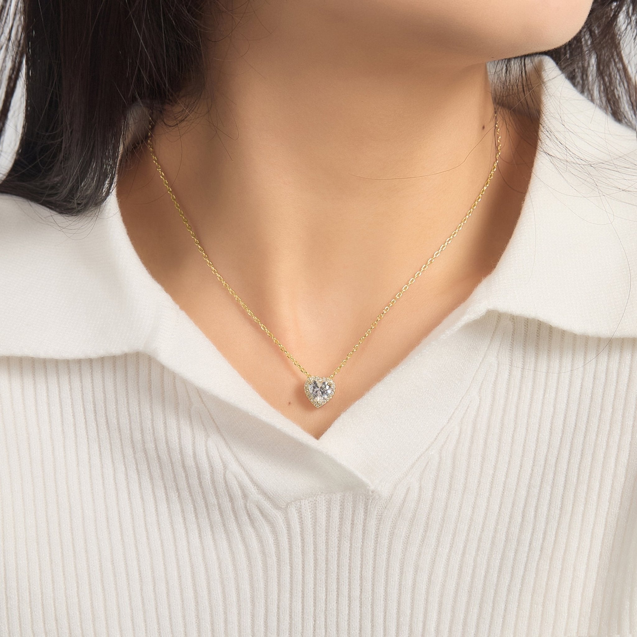 18k Gold Plated Heart Halo Necklace Created with Zircondia® Crystals