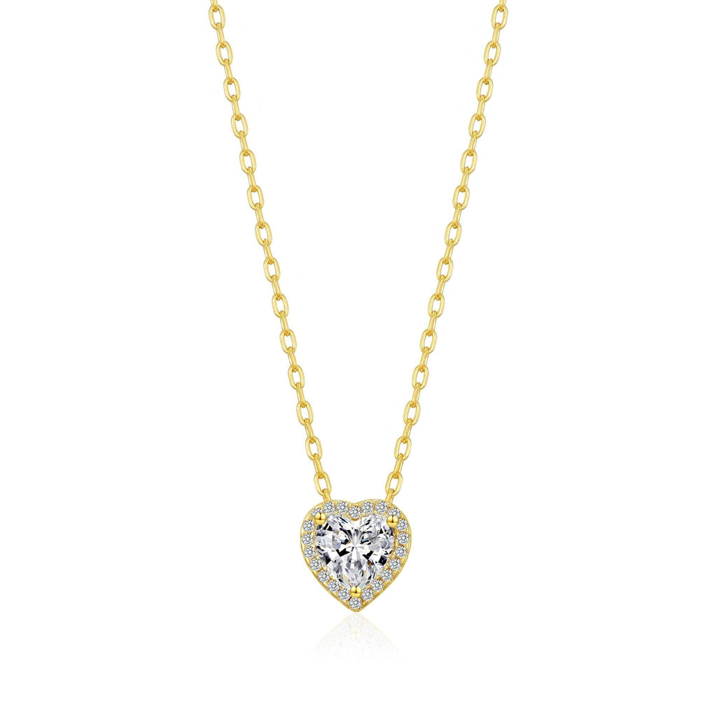 18k Gold Plated Heart Halo Necklace Created with Zircondia® Crystals