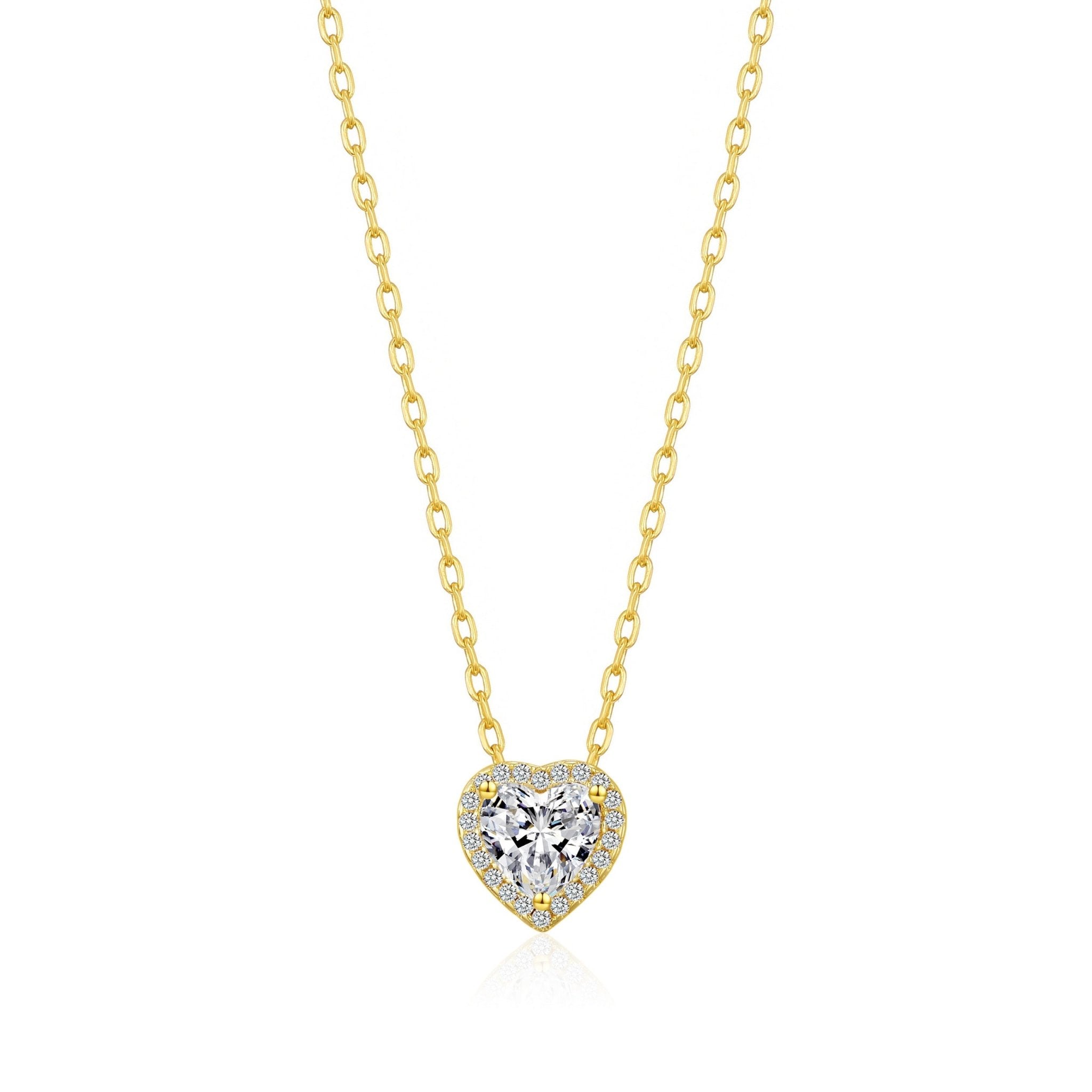 18k Gold Plated Heart Halo Necklace Created with Zircondia® Crystals