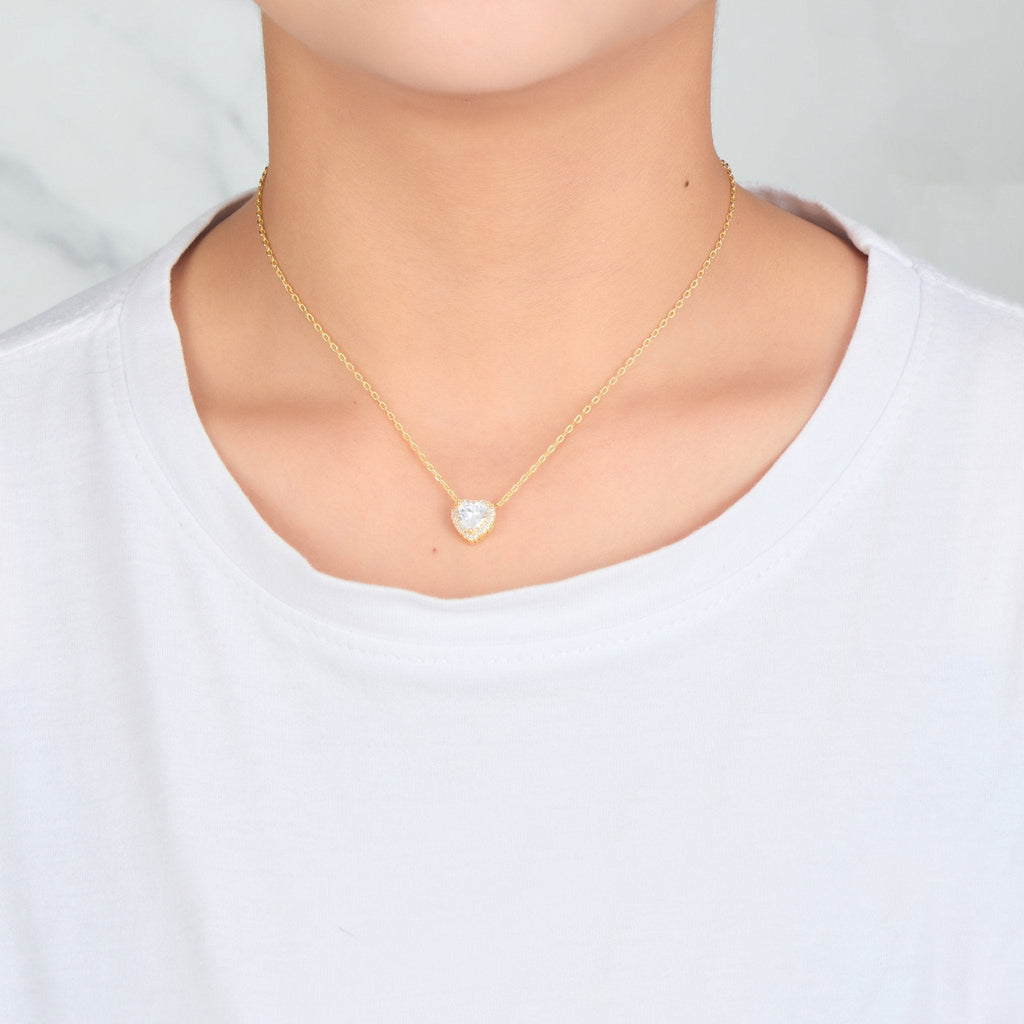 18k Gold Plated Heart Halo Necklace Created with Zircondia® Crystals