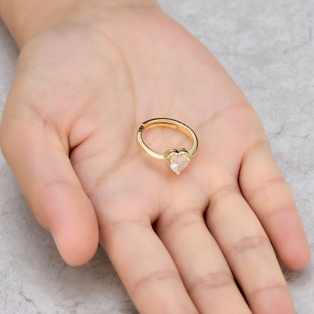 18k Gold Plated Heart Halo Adjustable Ring Created with Zircondia® Crystals