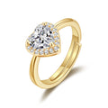18k Gold Plated Heart Halo Adjustable Ring Created with Zircondia® Crystals