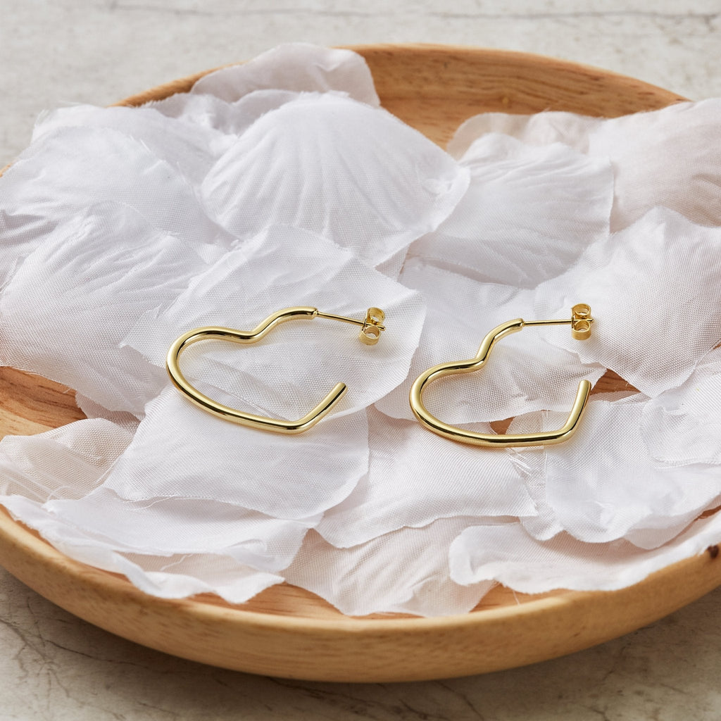 18k Gold Plated Heart Hoop Earrings with Butterfly Backs