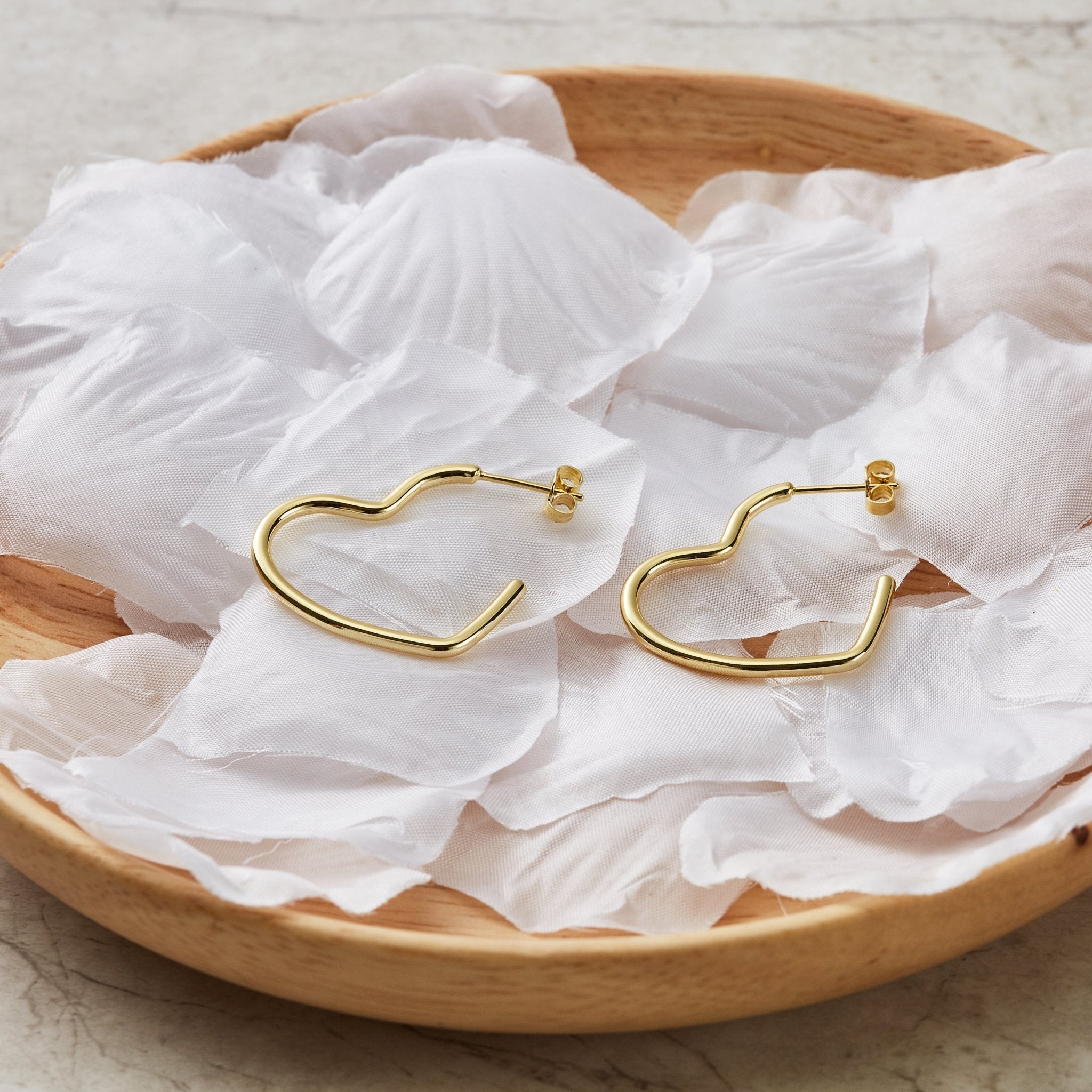 18k Gold Plated Heart Hoop Earrings with Butterfly Backs