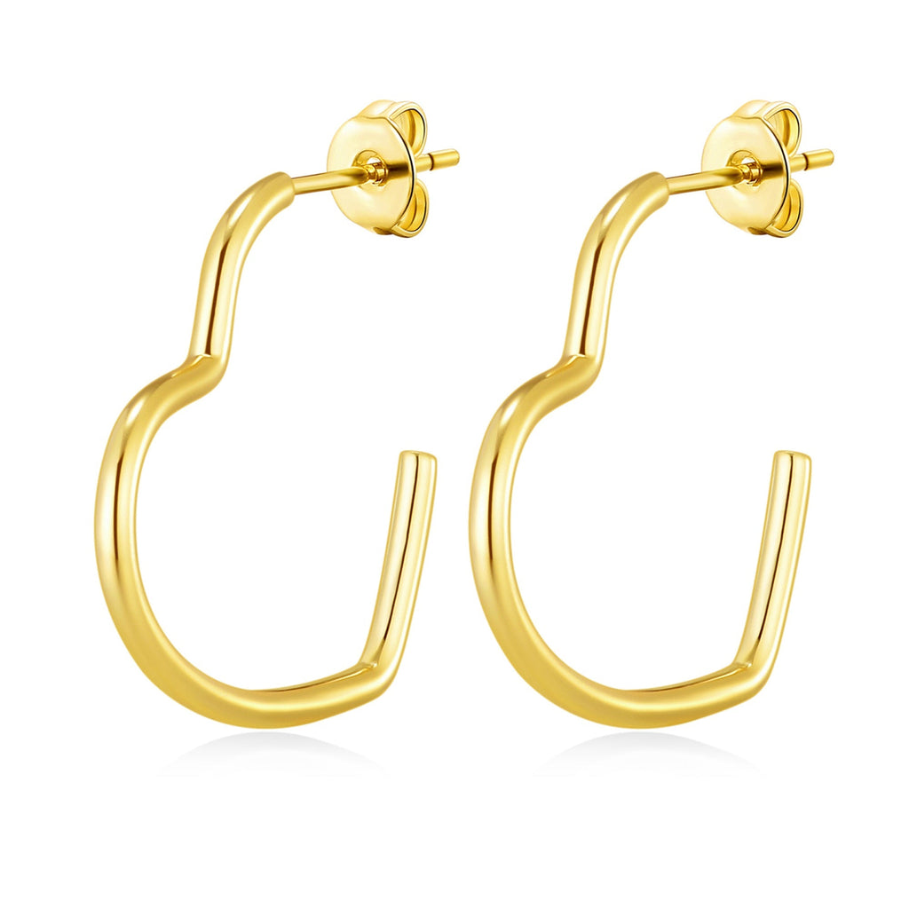18k Gold Plated Heart Hoop Earrings with Butterfly Backs