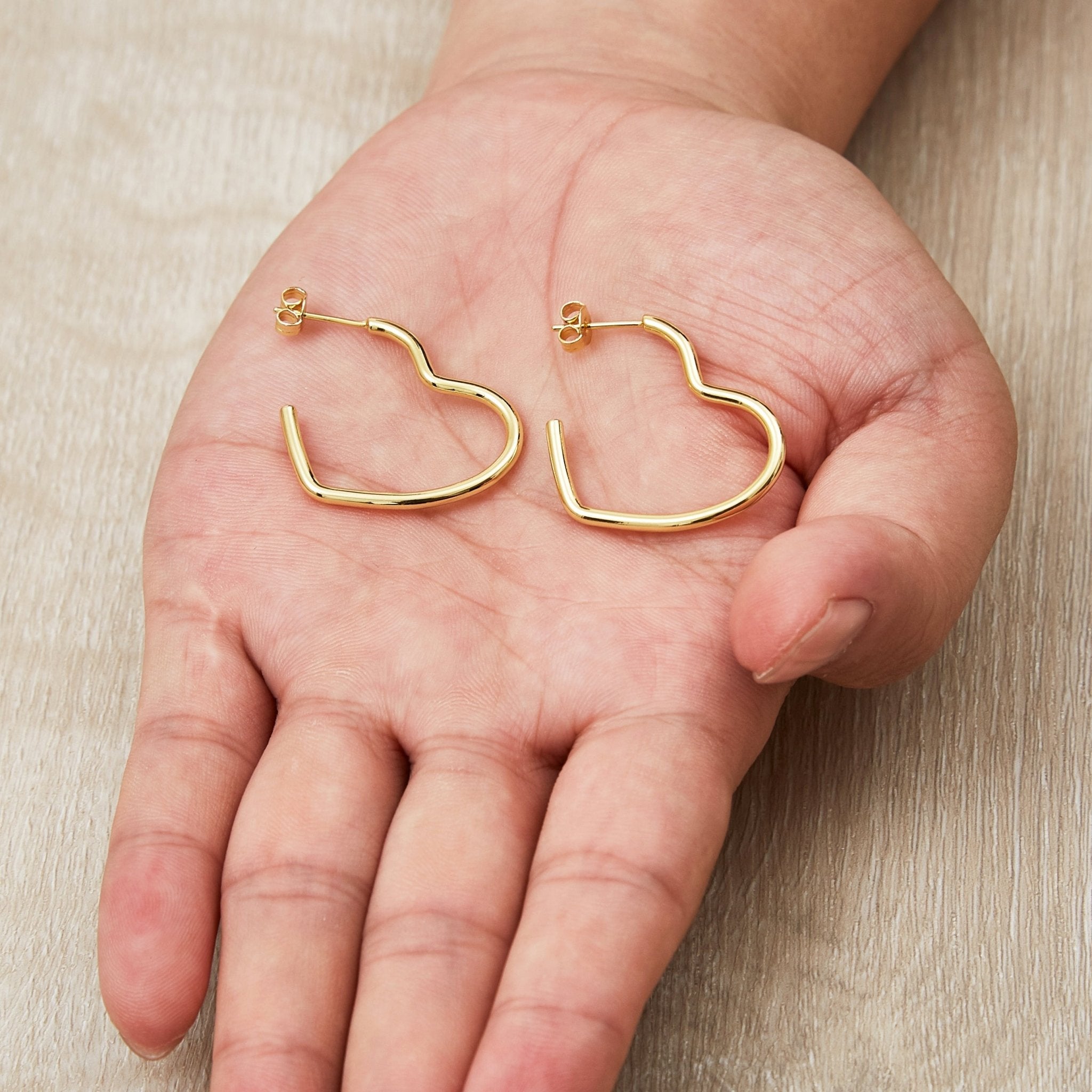 18k Gold Plated Heart Hoop Earrings with Butterfly Backs