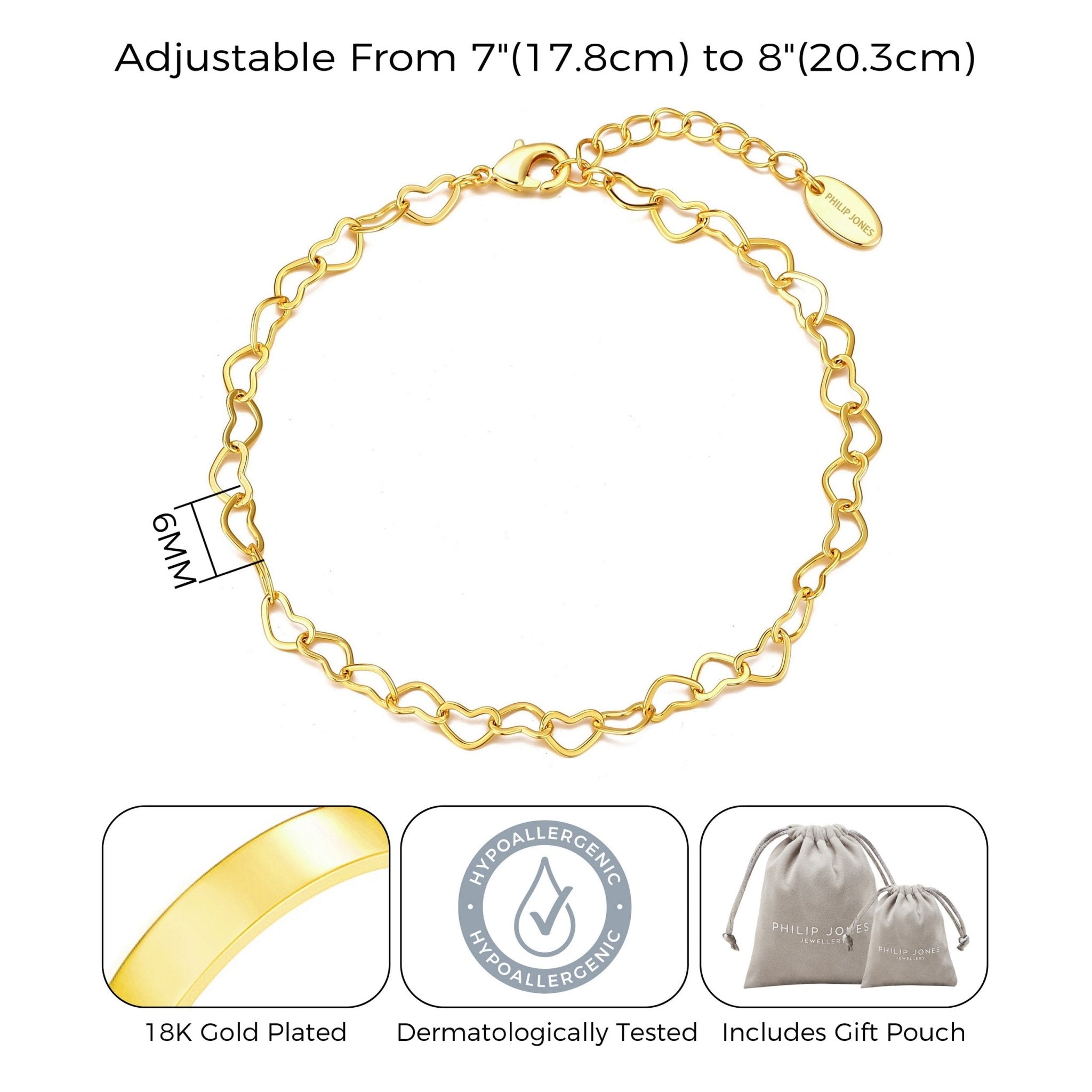 18k Gold Plated Heart Link Bracelet