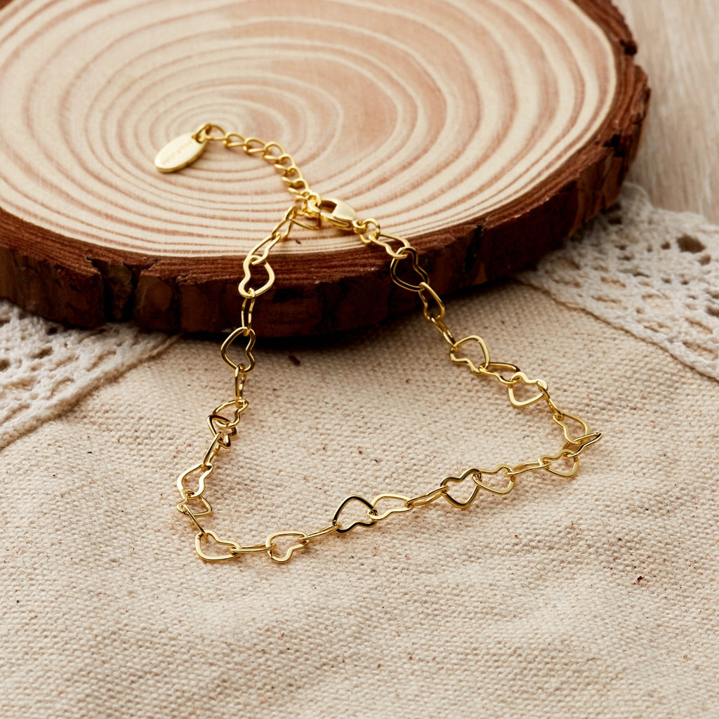 18k Gold Plated Heart Link Bracelet