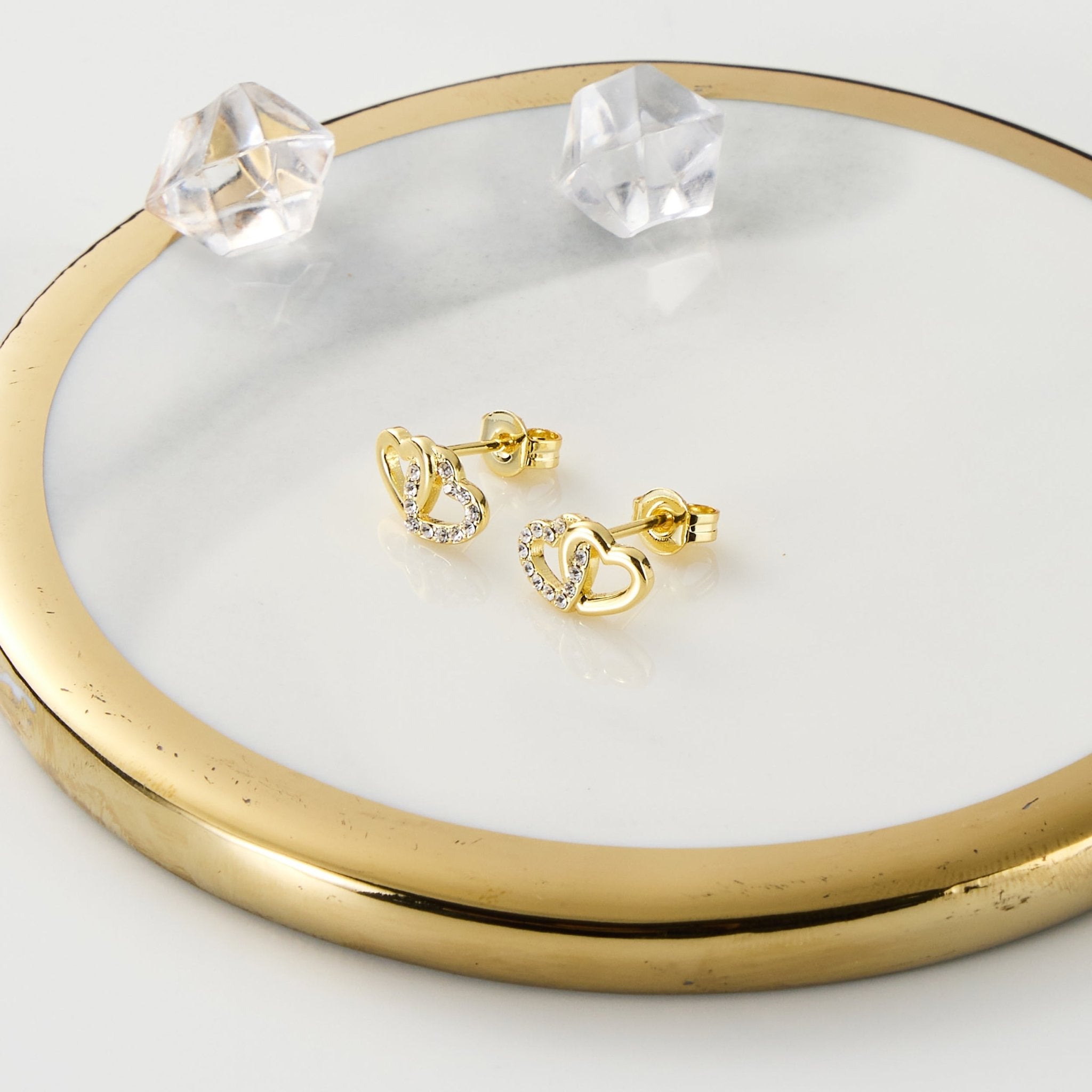 18k Gold Plated Heart Link Earrings Created with Zircondia® Crystals