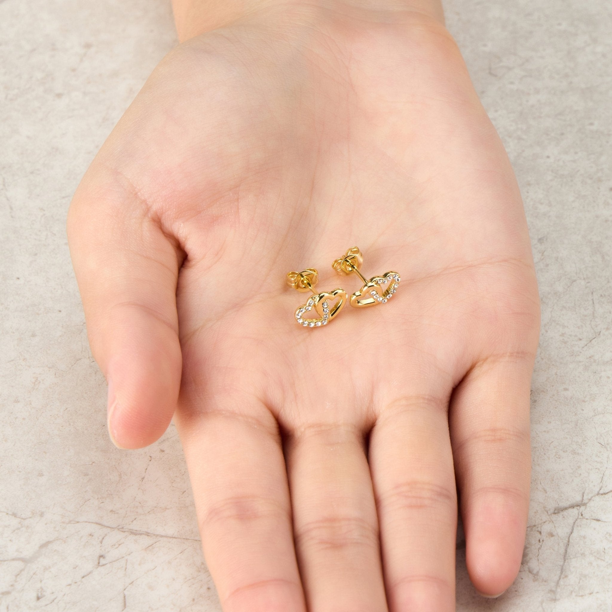 18k Gold Plated Heart Link Earrings Created with Zircondia® Crystals