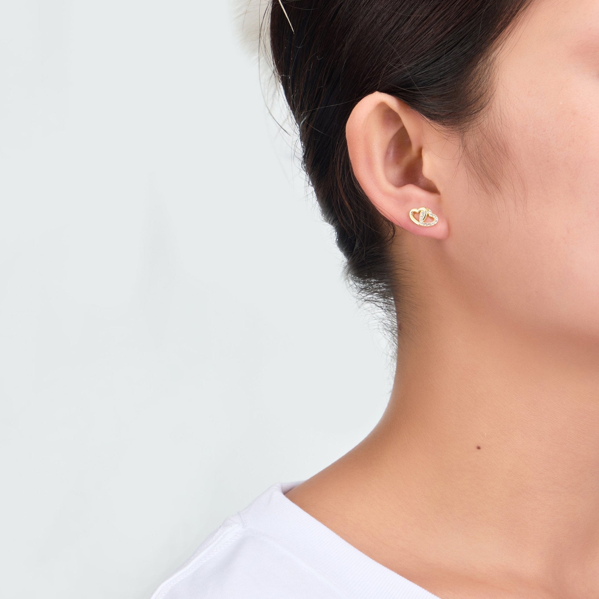 18k Gold Plated Heart Link Earrings Created with Zircondia® Crystals