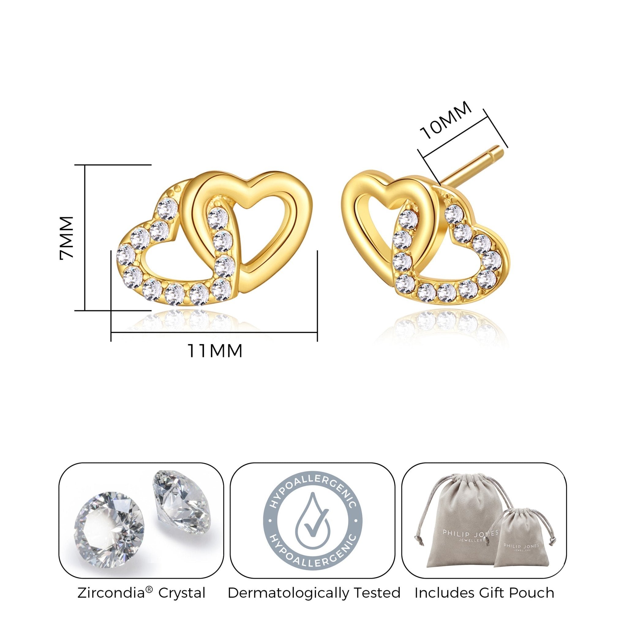 18k Gold Plated Heart Link Earrings Created with Zircondia® Crystals