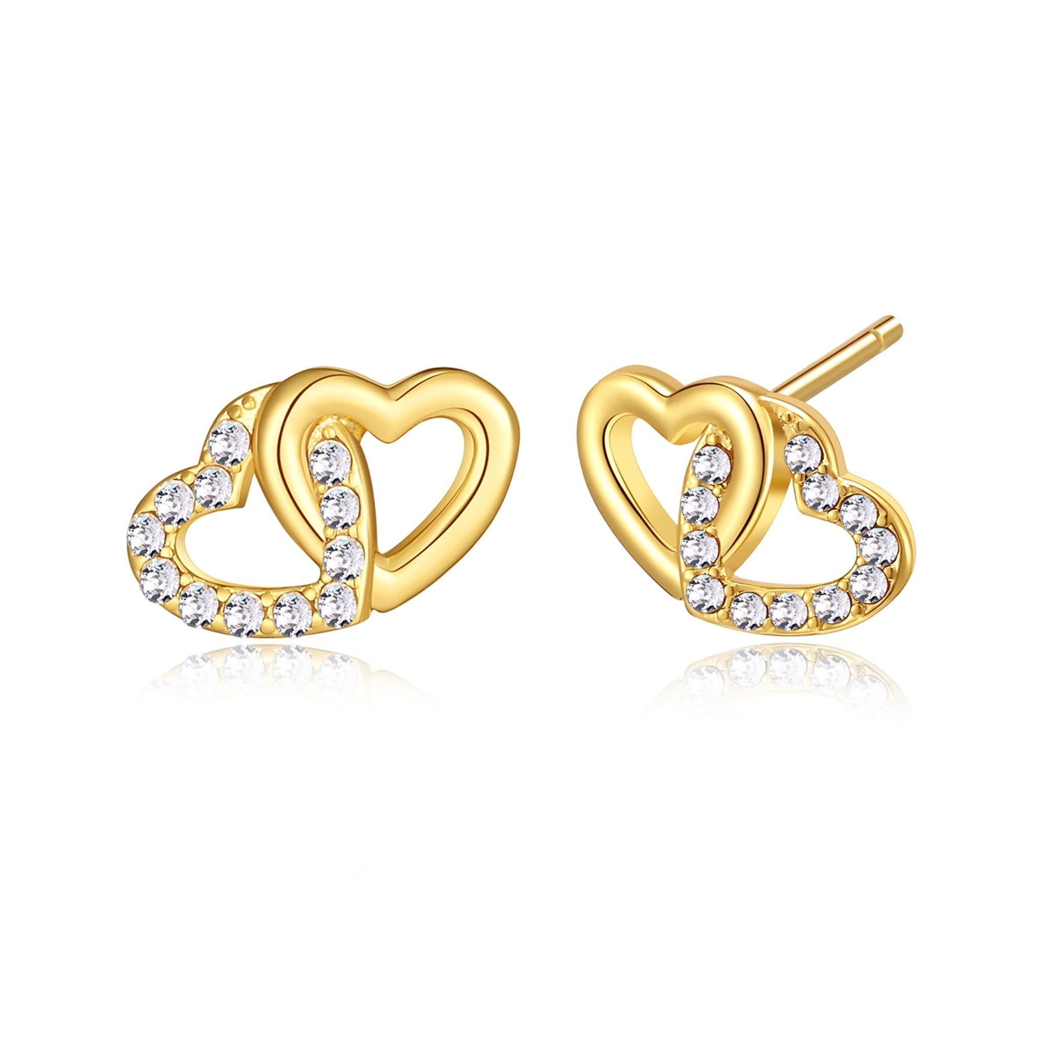 18k Gold Plated Heart Link Earrings Created with Zircondia® Crystals