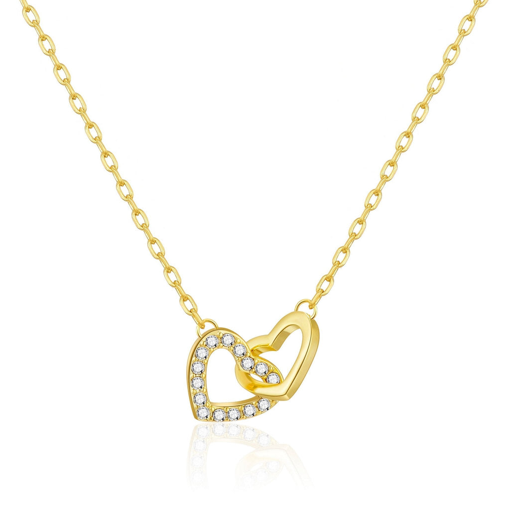 18k Gold Plated Heart Link Necklace Created with Zircondia® Crystals