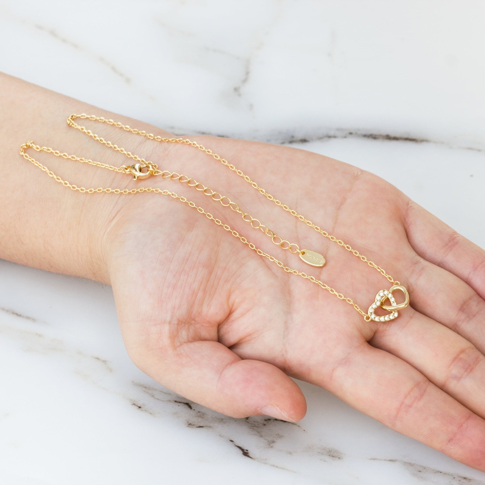 18k Gold Plated Heart Link Necklace Created with Zircondia® Crystals