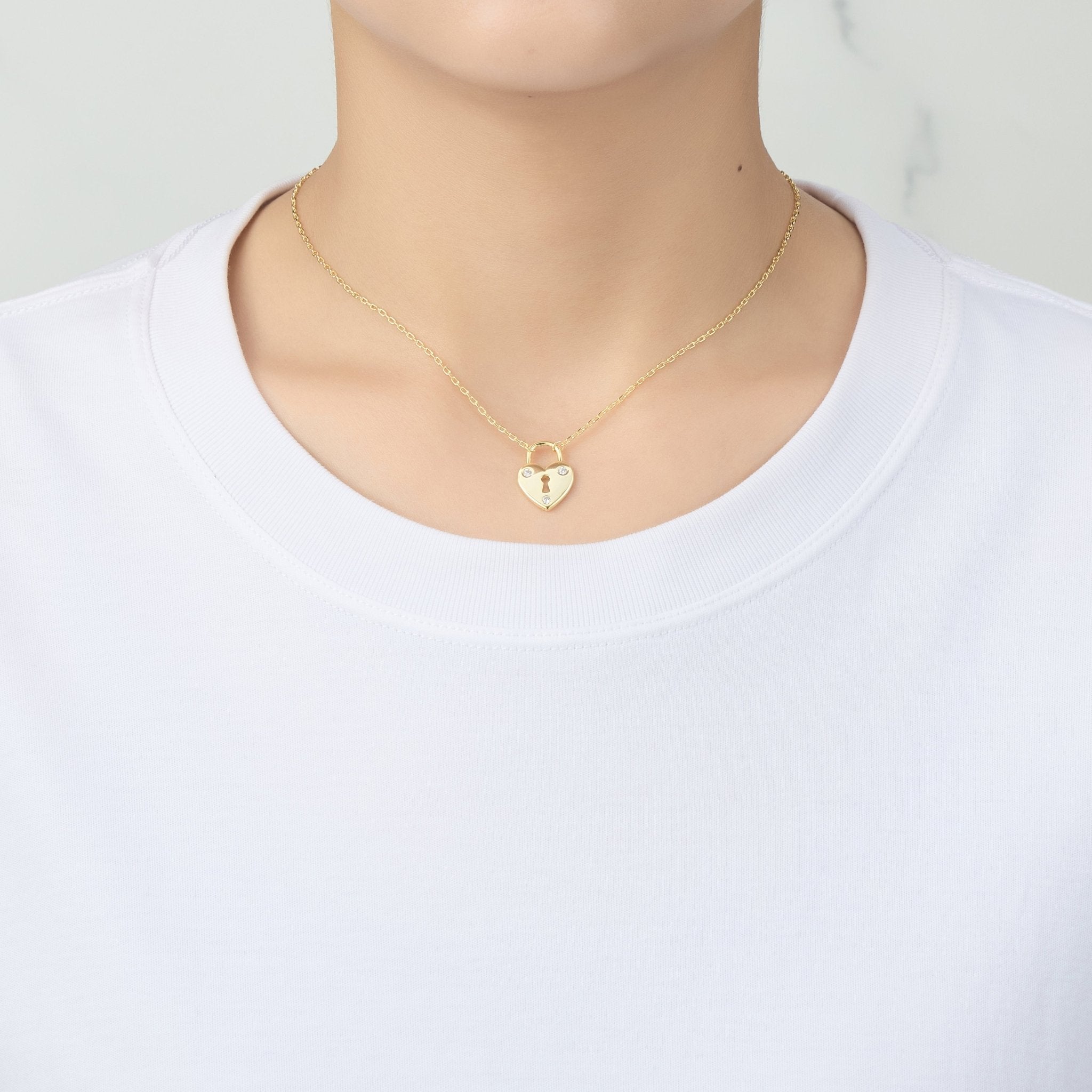 18k Gold Plated Heart Padlock Necklace Created with Zircondia® Crystals