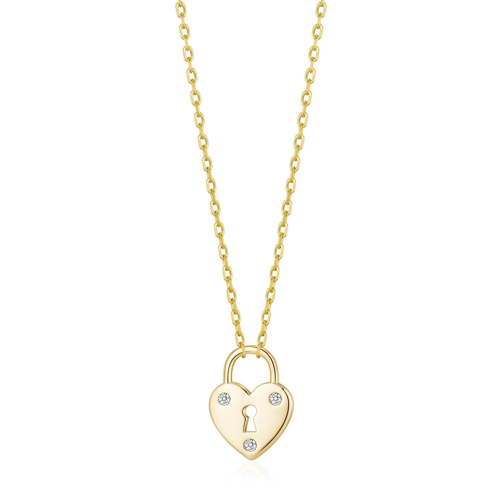 18k Gold Plated Heart Padlock Necklace Created with Zircondia® Crystals