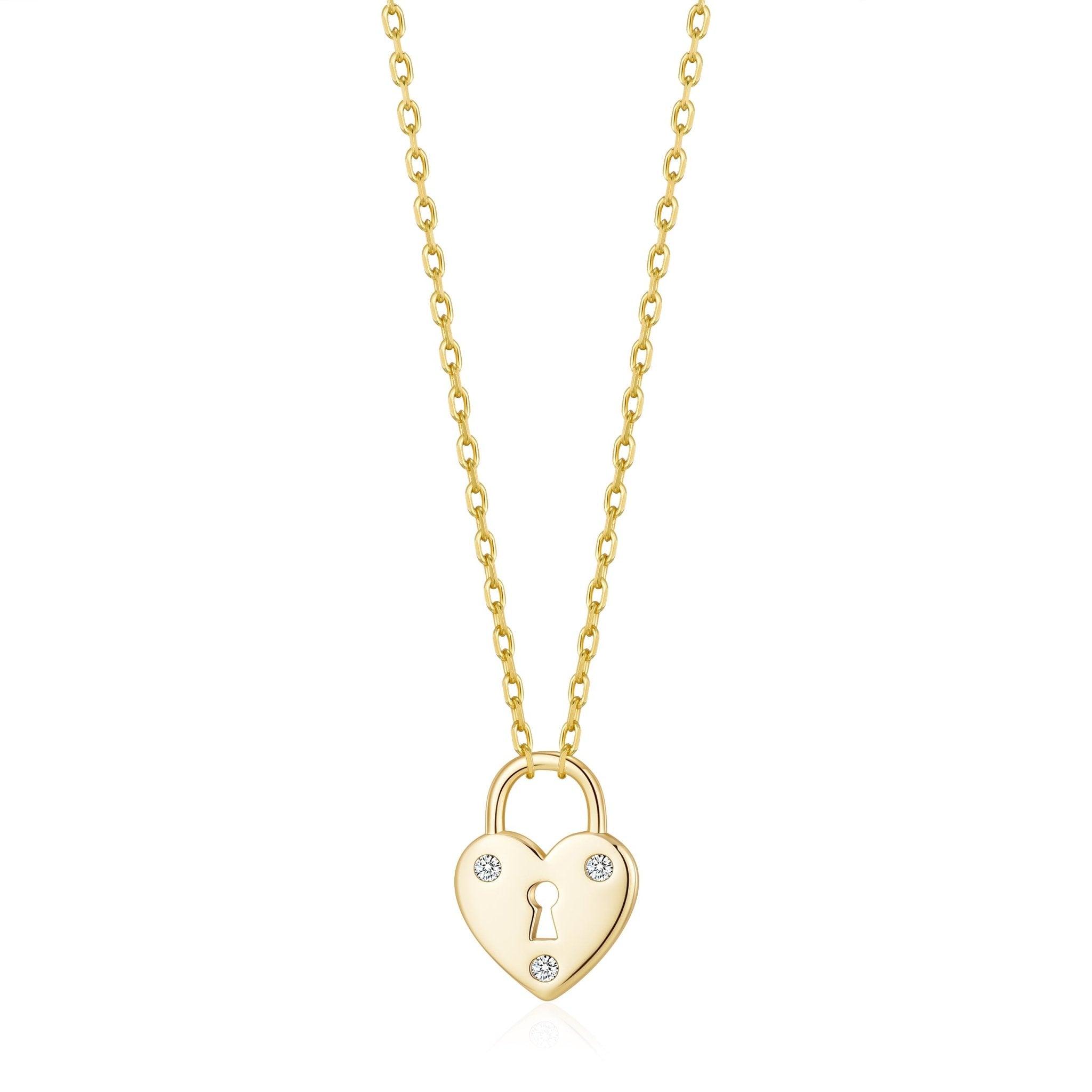 18k Gold Plated Heart Padlock Necklace Created with Zircondia® Crystals