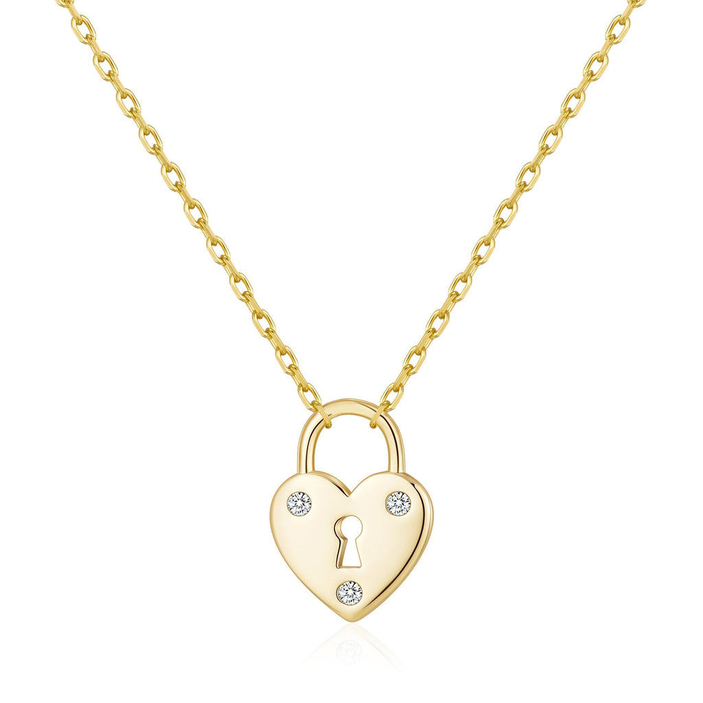 18k Gold Plated Heart Padlock Necklace Created with Zircondia® Crystals
