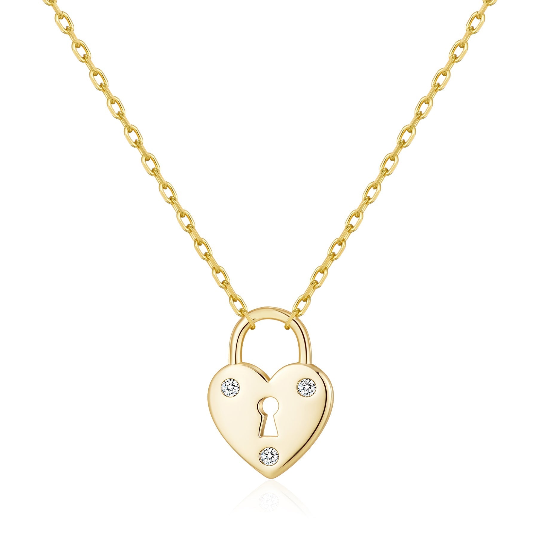 18k Gold Plated Heart Padlock Necklace Created with Zircondia® Crystals