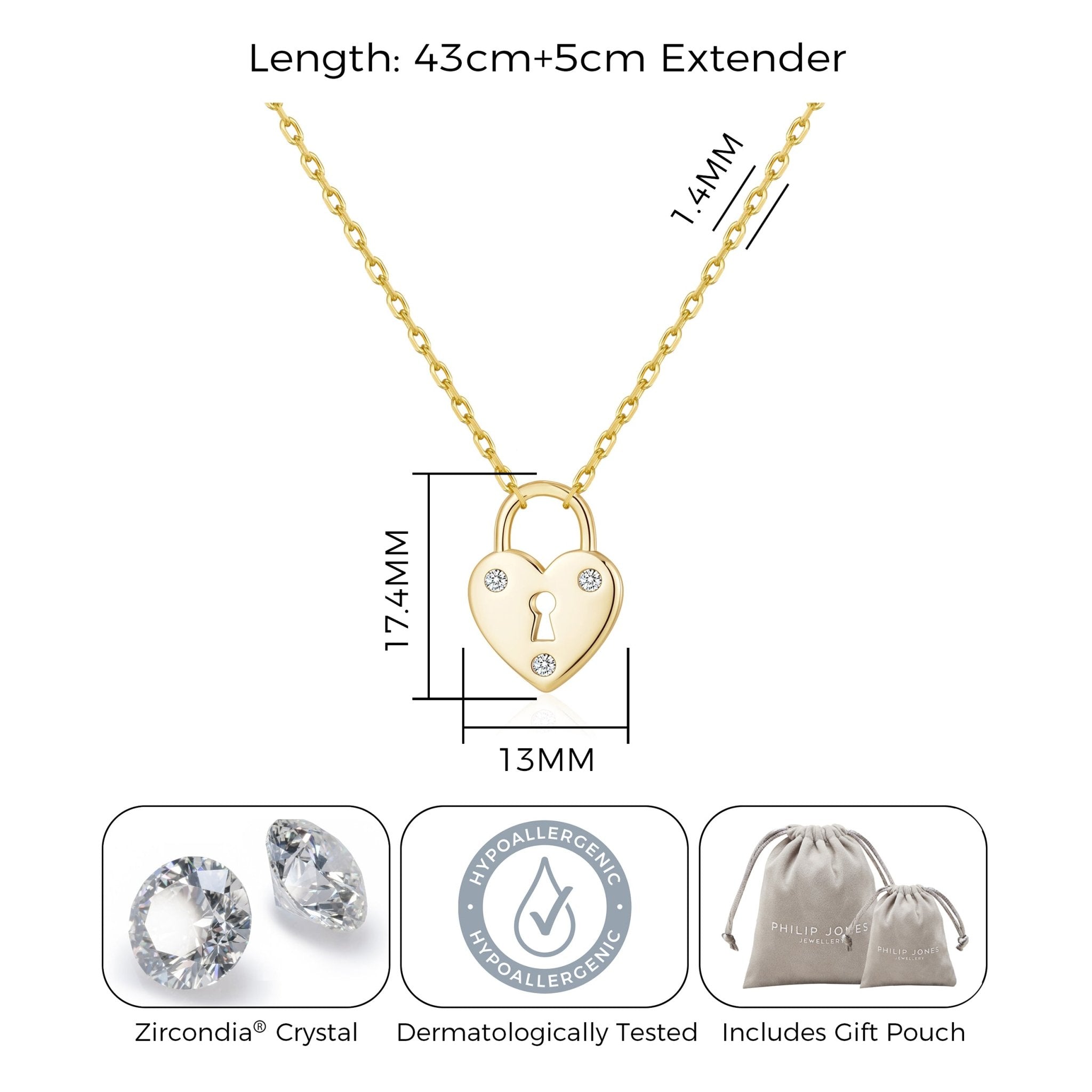 18k Gold Plated Heart Padlock Necklace Created with Zircondia® Crystals