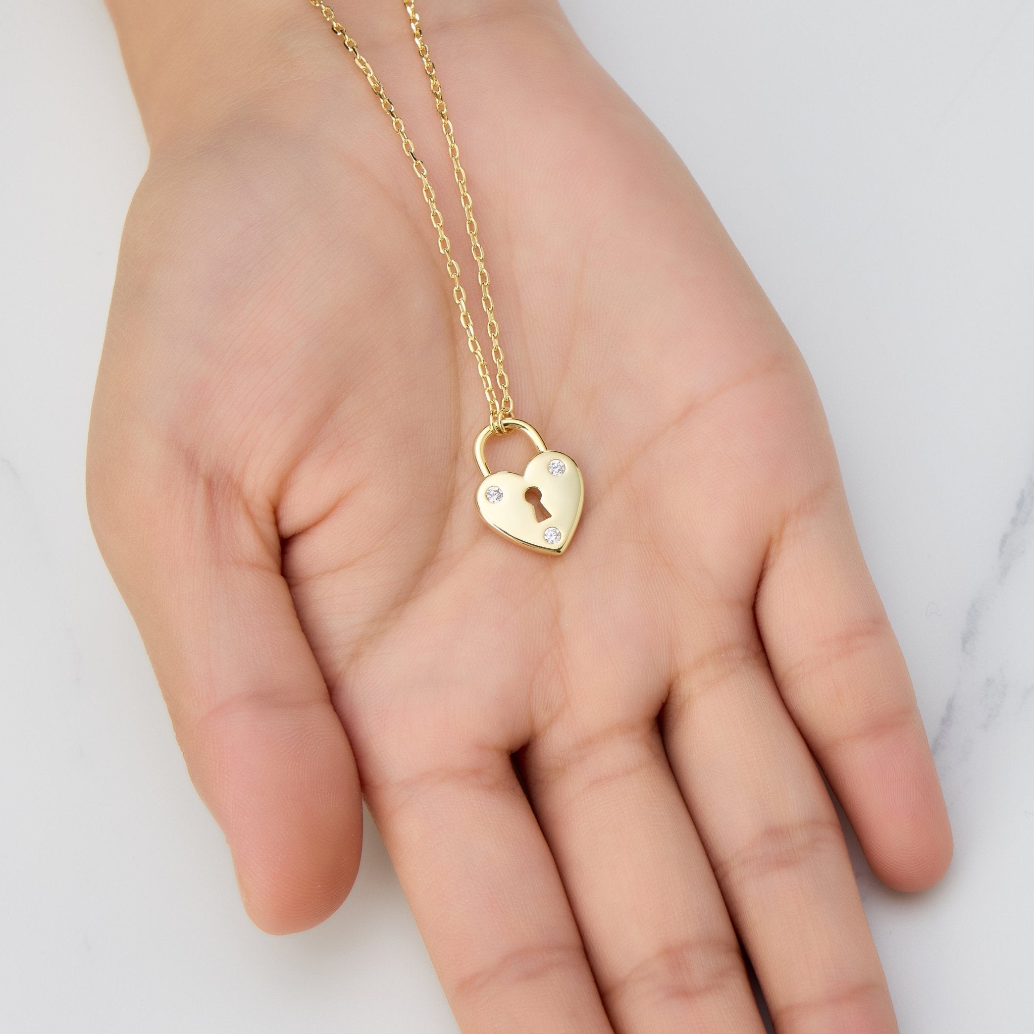 18k Gold Plated Heart Padlock Necklace Created with Zircondia® Crystals