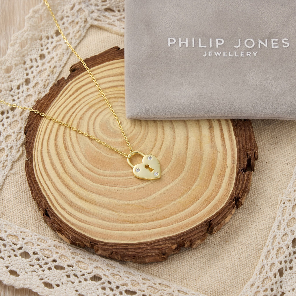 18k Gold Plated Heart Padlock Necklace Created with Zircondia® Crystals