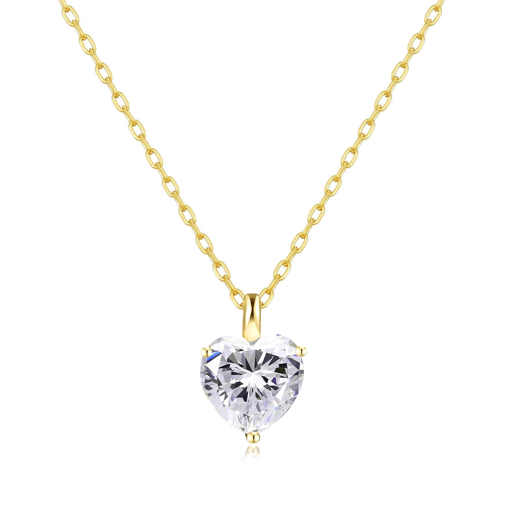 18k Gold Plated Heart Solitaire Necklace Created with Zircondia® Crystals