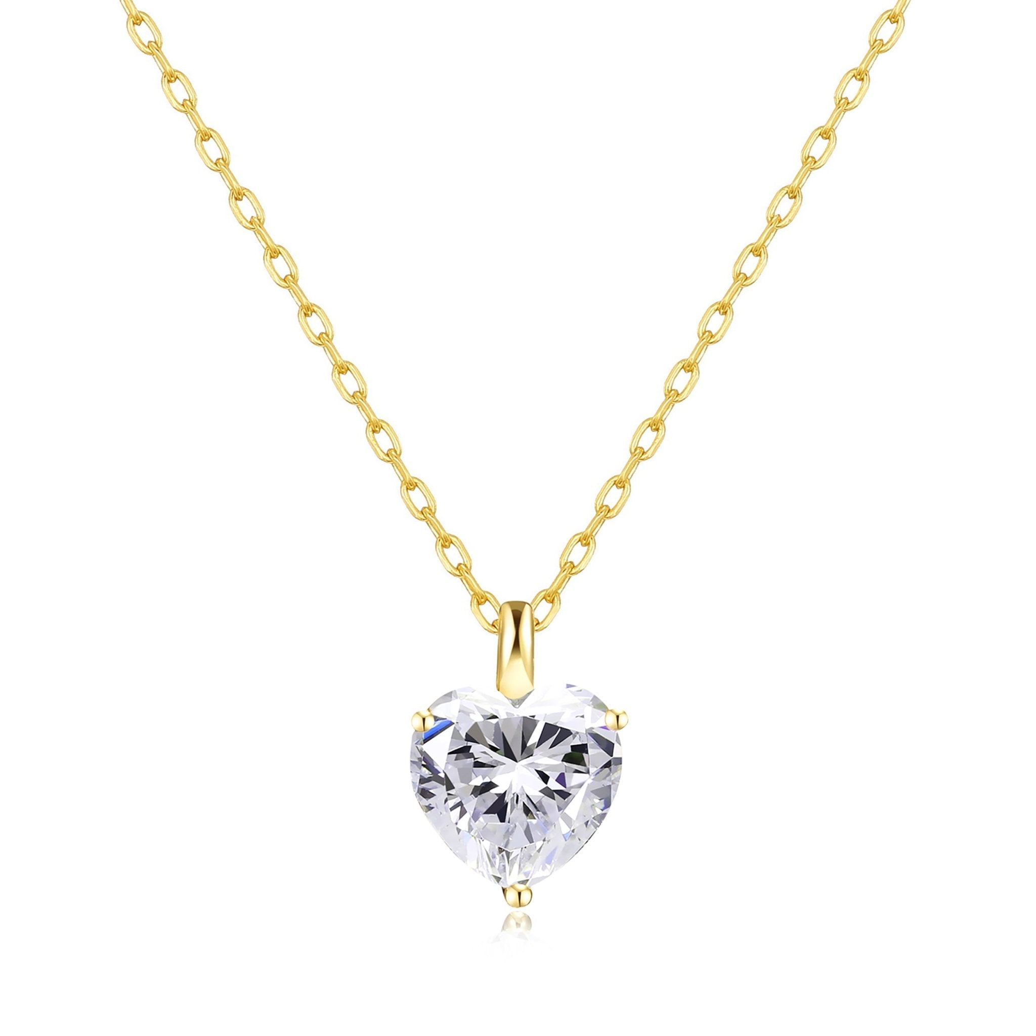 18k Gold Plated Heart Solitaire Necklace Created with Zircondia® Crystals