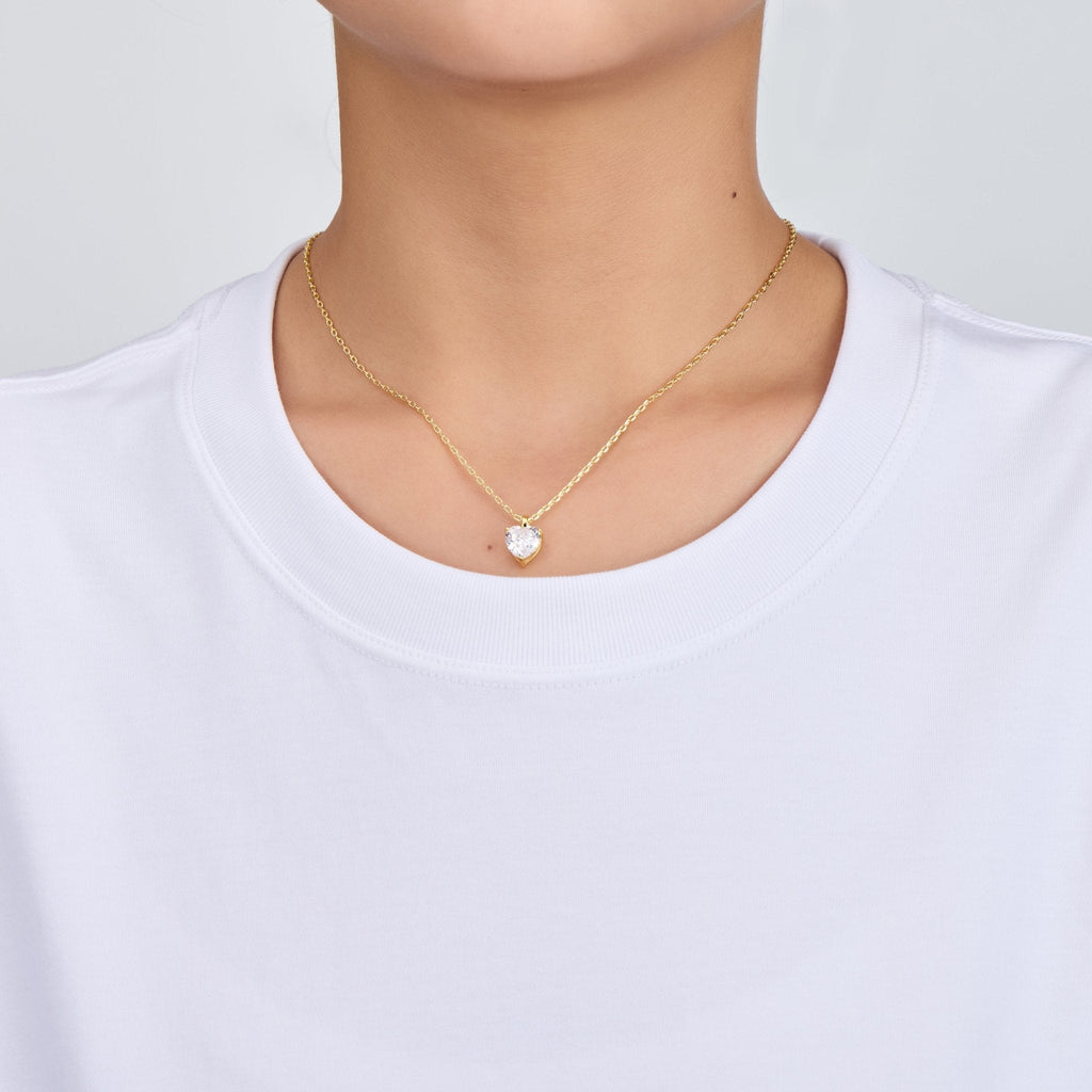 18k Gold Plated Heart Solitaire Necklace Created with Zircondia® Crystals