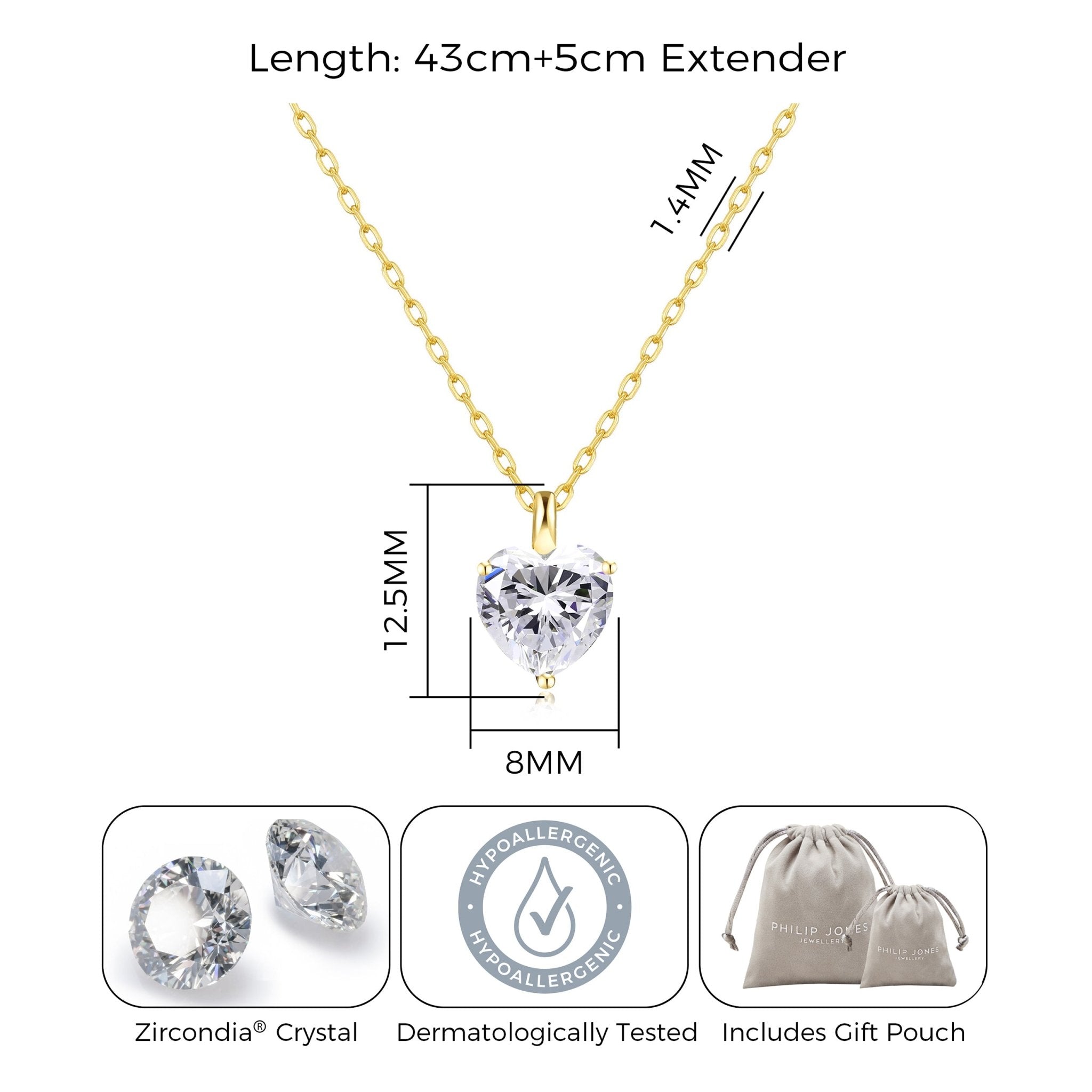 18k Gold Plated Heart Solitaire Necklace Created with Zircondia® Crystals