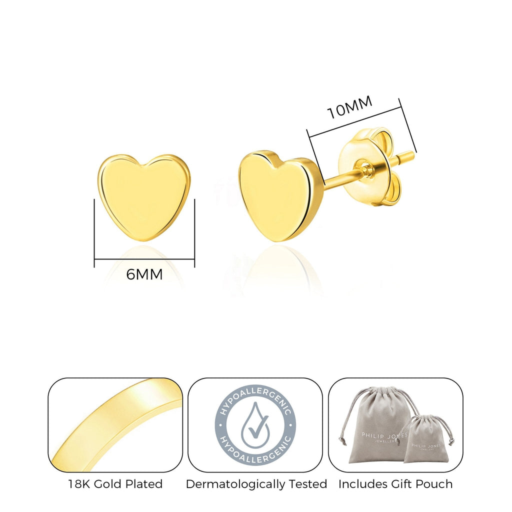 18k Gold Plated Heart Stud Earrings