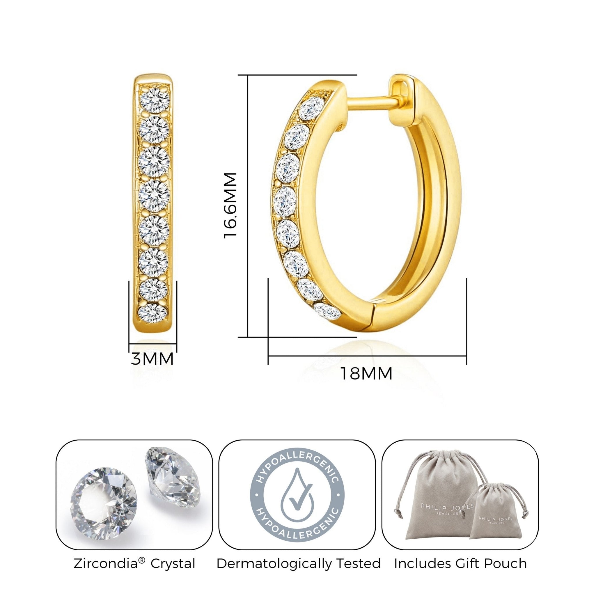 18k Gold Plated Hoop Earrings Created with Zircondia® Crystals