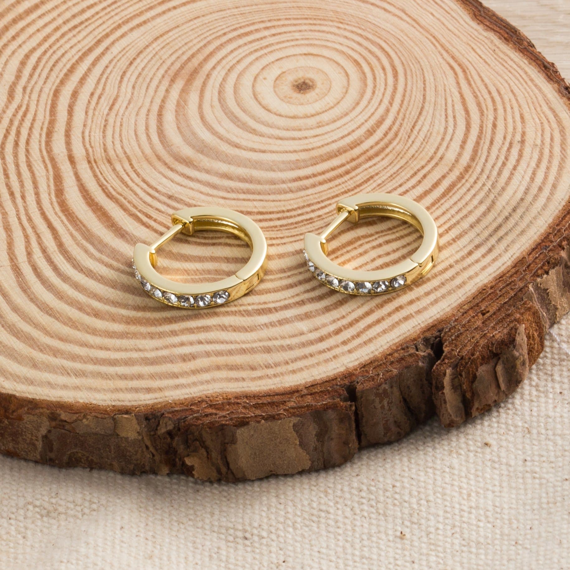 18k Gold Plated Hoop Earrings Created with Zircondia® Crystals
