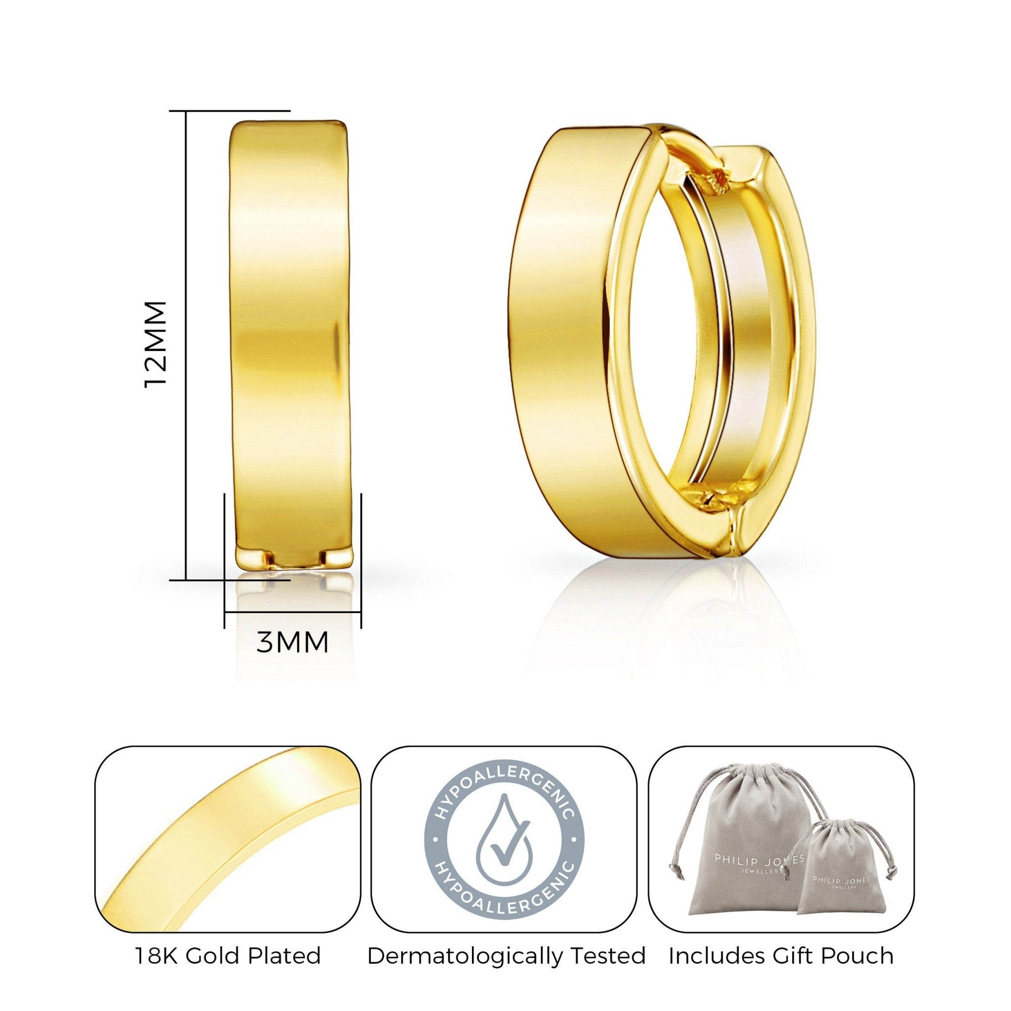 18k Gold Plated Huggie Earrings