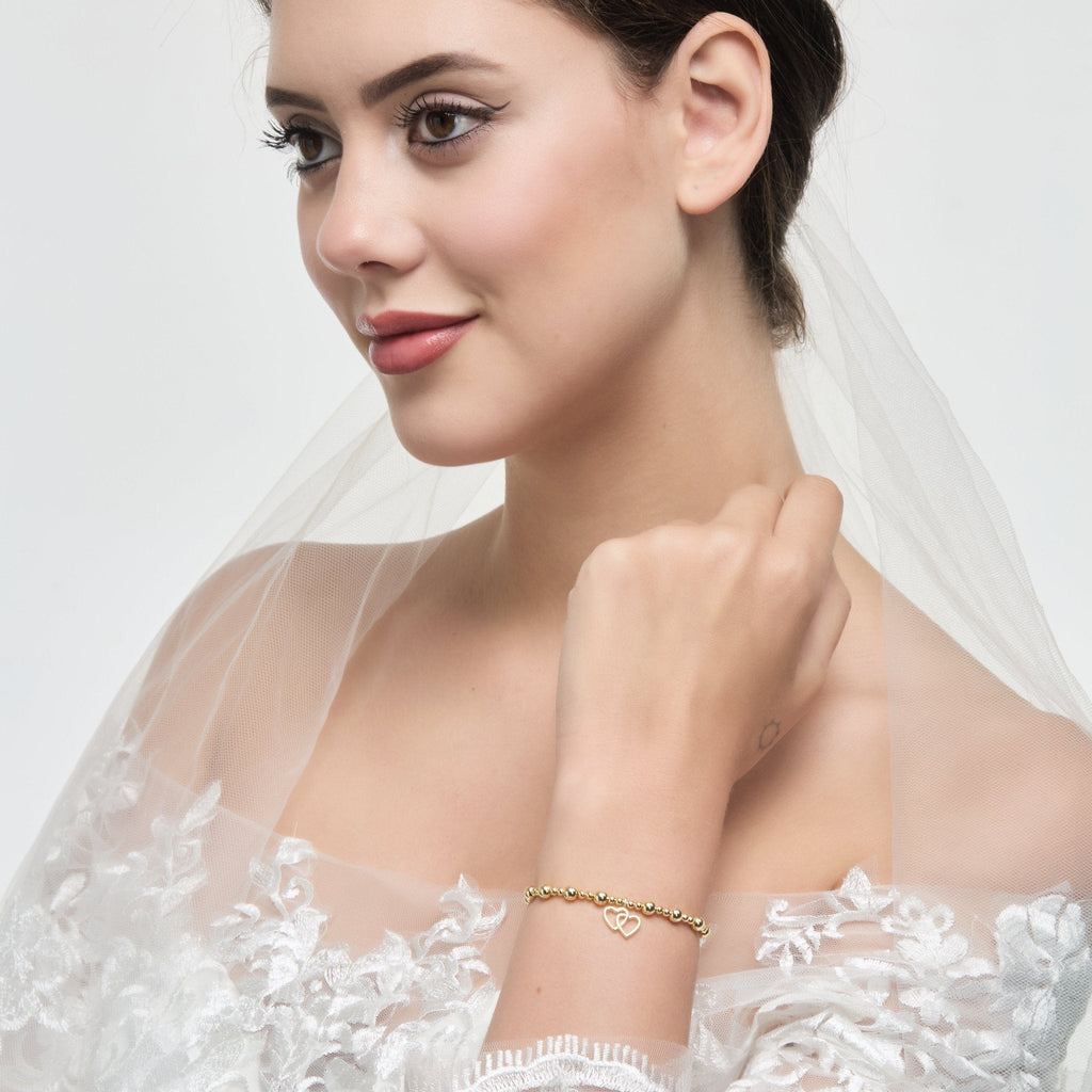 18k Gold Plated I Couldn't Say I Do Without You Heart Link Stretch Bracelet with Gift Box