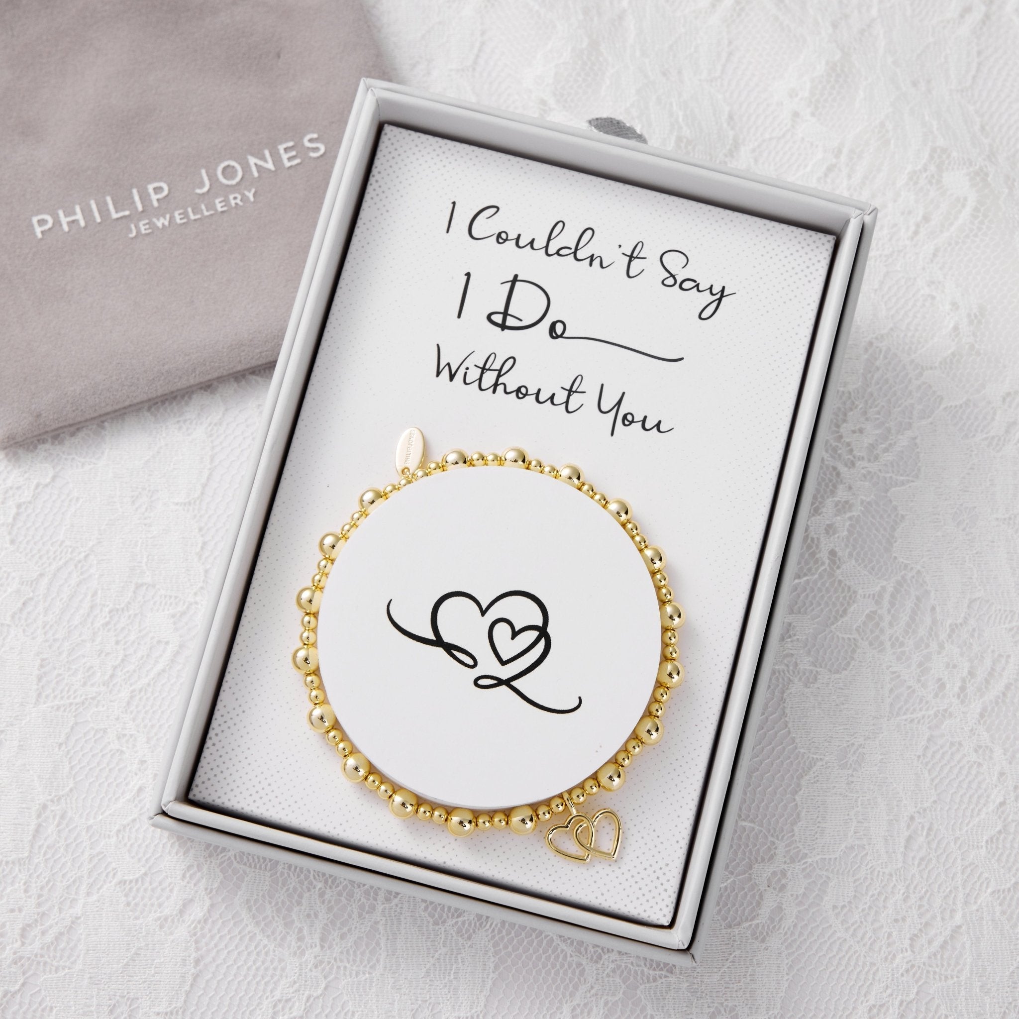 18k Gold Plated I Couldn't Say I Do Without You Heart Link Stretch Bracelet with Gift Box