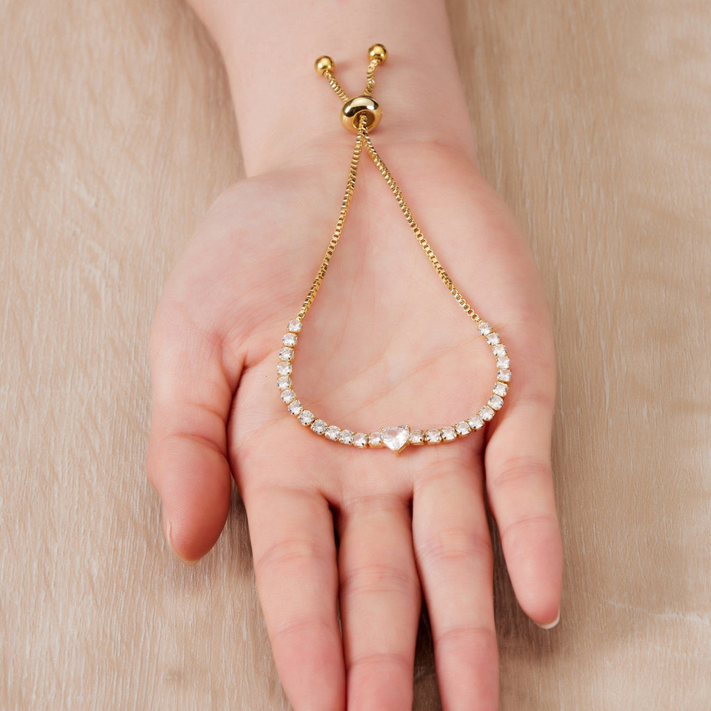 18k Gold Plated I Couldn't Say I Do Without You Heart Solitaire Bridal Bracelet with Zircondia® Crystals