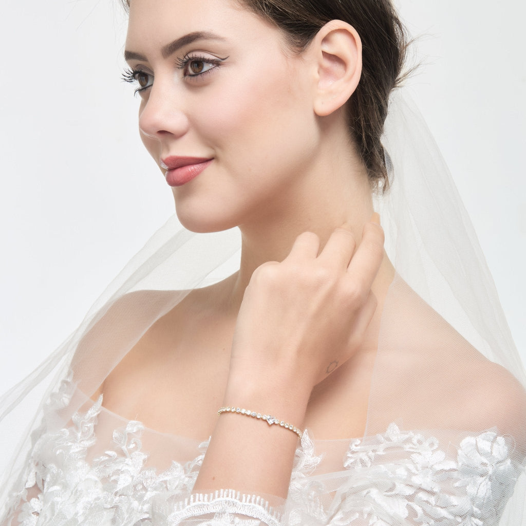 18k Gold Plated I Couldn't Say I Do Without You Heart Solitaire Bridal Bracelet with Zircondia® Crystals